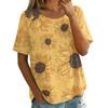 Women's Vintage Floral Print Short Sleeve Round Neck Blouse Lightweight Breathable Linen Blend Casual Top for Summer