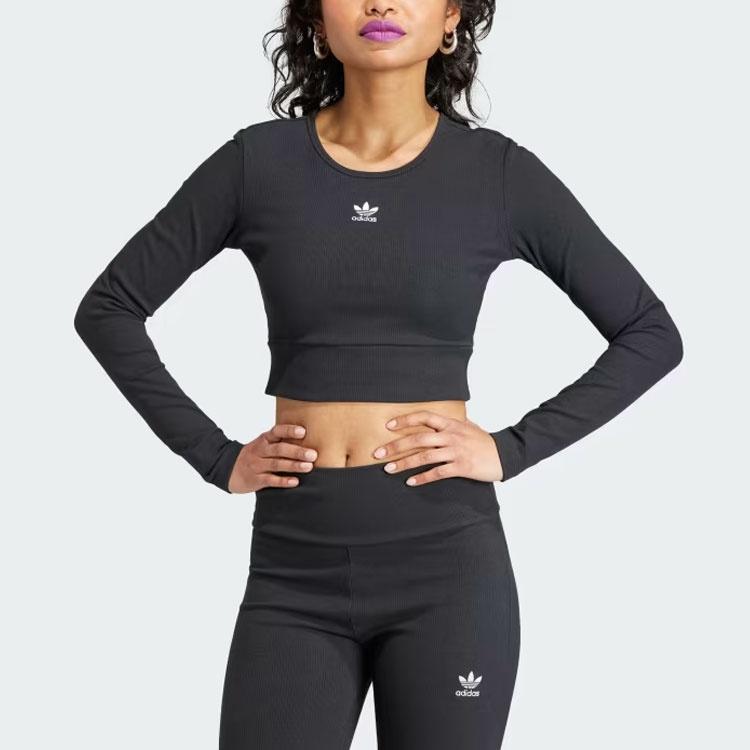 (WMNS) adidas Essentials Rib Long Sleeve Tee 'Black' Women's II8055