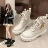 Women's Winter Fashion Boots Side Zip Round Head Keep Warm Women Shoes Middle Follow Square Heel Outdoor Leisure Comfortable