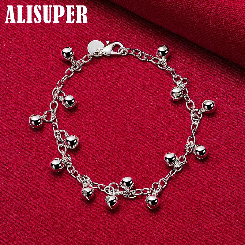 925 Sterling Silver Bells Bead Bracelet Jewelry
