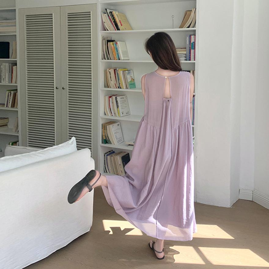 Purple Gentle Wind Loose Sleeveless Off-the-shoulder Vest Long Dress Women's Summer New Casual and Thin Temperament Sweet Dress