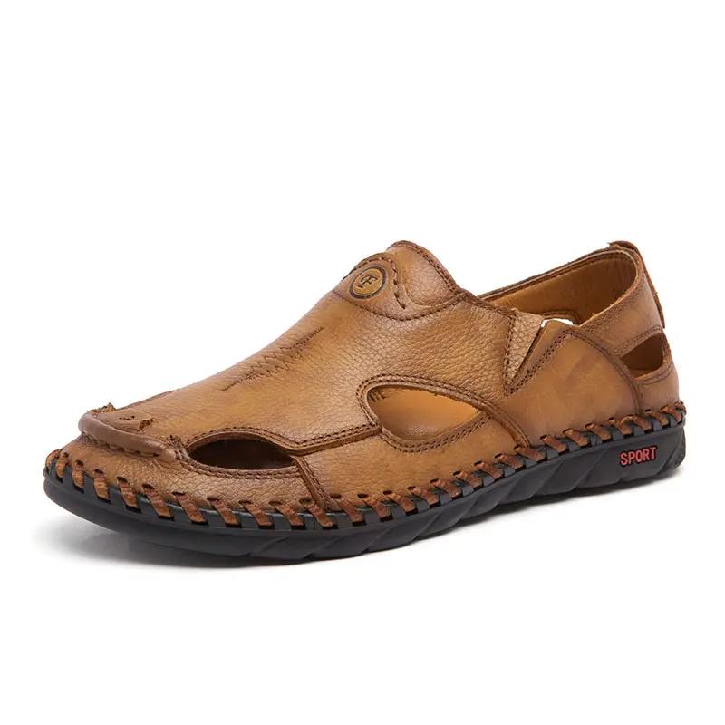 

Retro Casual Sewing Men Sandals Fashion Beach High Quality Comfortable Solid Color Hollow Out Shoes Sandalias De Hombres 39 хаки