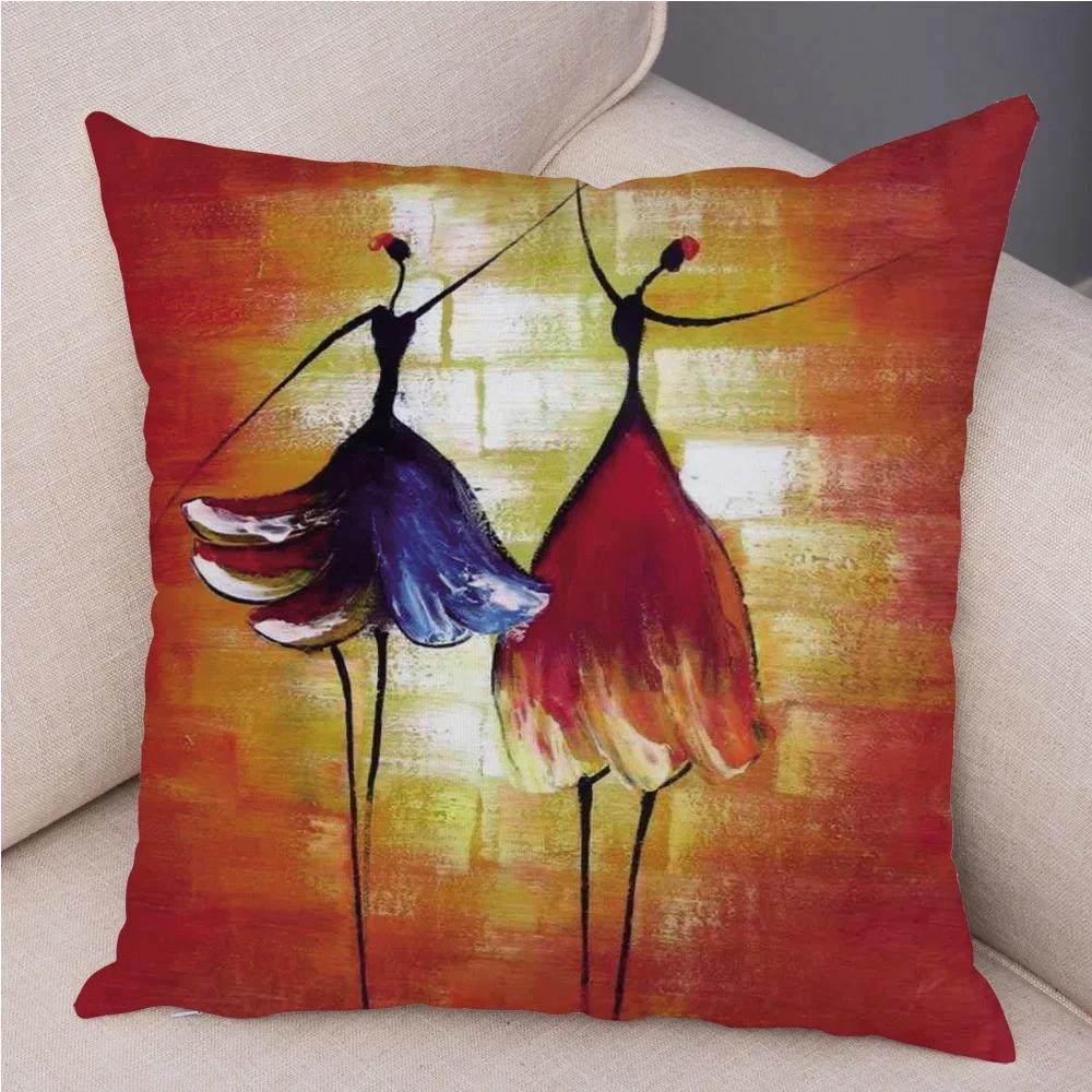 African Woman Soft Plush Cushion Cover for Sofa Home Decor Orange Abstract Painting Pillow Case Africa Life Collection Pillowcae