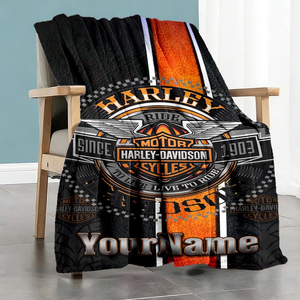 Harley-davidson Motorcycles Personalized Name Blanket Throw Customizable Blanket Soft Warm Cozy Suitable for Nap Bedding Sofa Home Decor