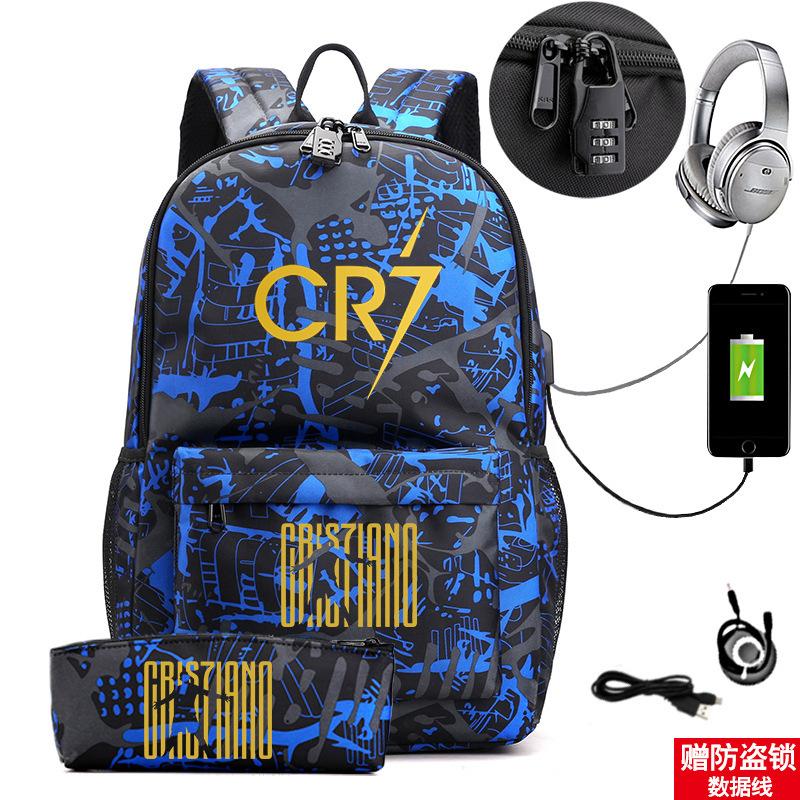 Star Peripheral Printing Cr7 Schoolbag Leisure Travel Multi-Functional Backpack Student Pencil Case Two-Piece Set