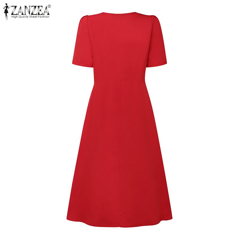 ZANZEA Women Summer V-Neck Casual Short Sleeve Dress
