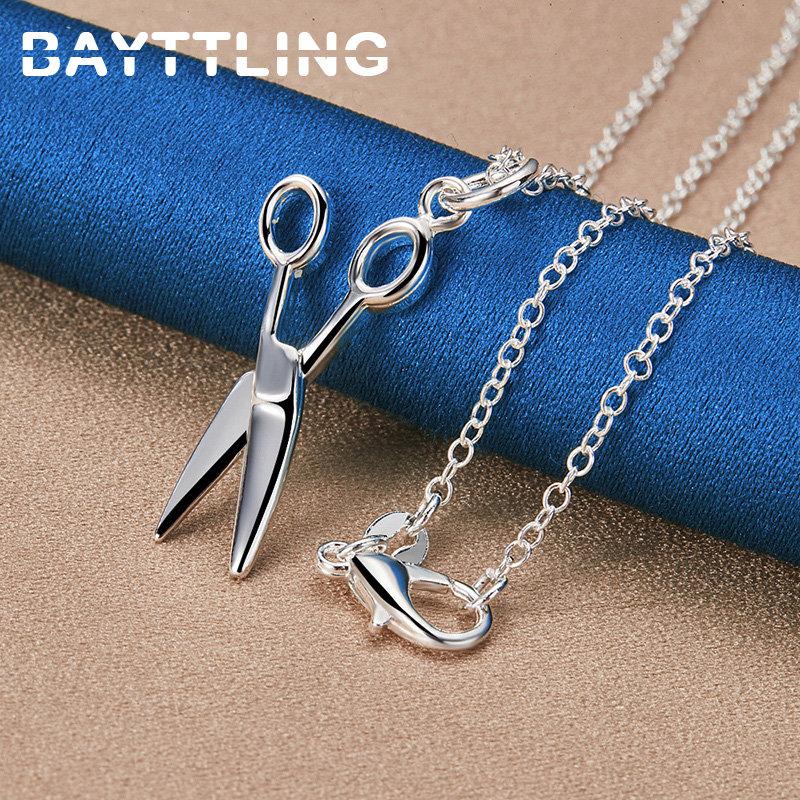 

2024 New 925 Sterling Silver 16-30 Inches Fine Scissors Necklace For Women Men Fashion Charm Wedding Gift Jewelry Accessories 45cm