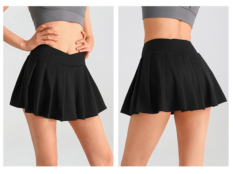 Solid Color High Waist Tummy Control Yoga Skirt - Women's Two-Piece Anti-Exposure Tennis Fitness Shorts