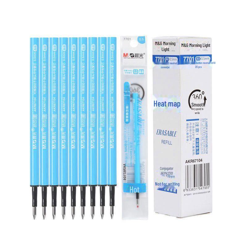 Morning Glory 7701 Varmeslettbar Gelpenn Påfyll - 0,5 mm Svart/Krystallblå med Magisk Viskelær