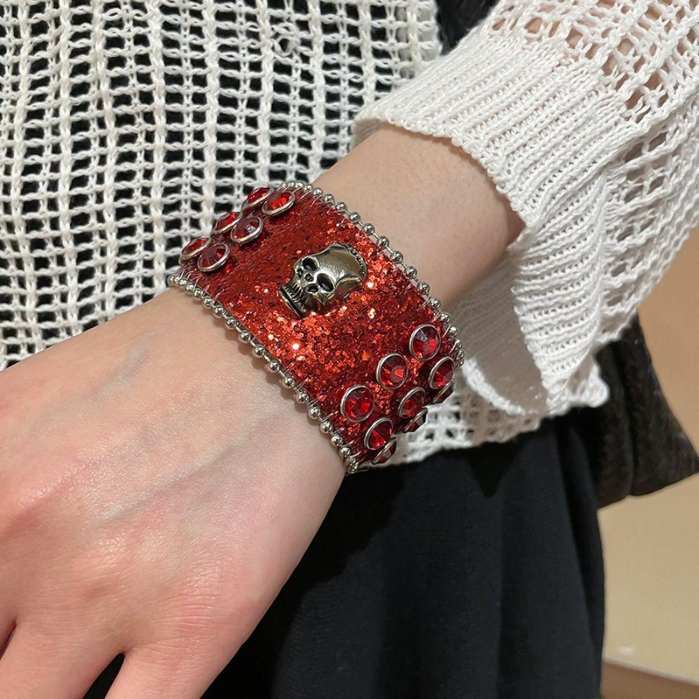 Hip-Hop Pu Leather Bracelet Adjustable Cross Bangle Shiny Rivet Cuff  Jewelry Accessories