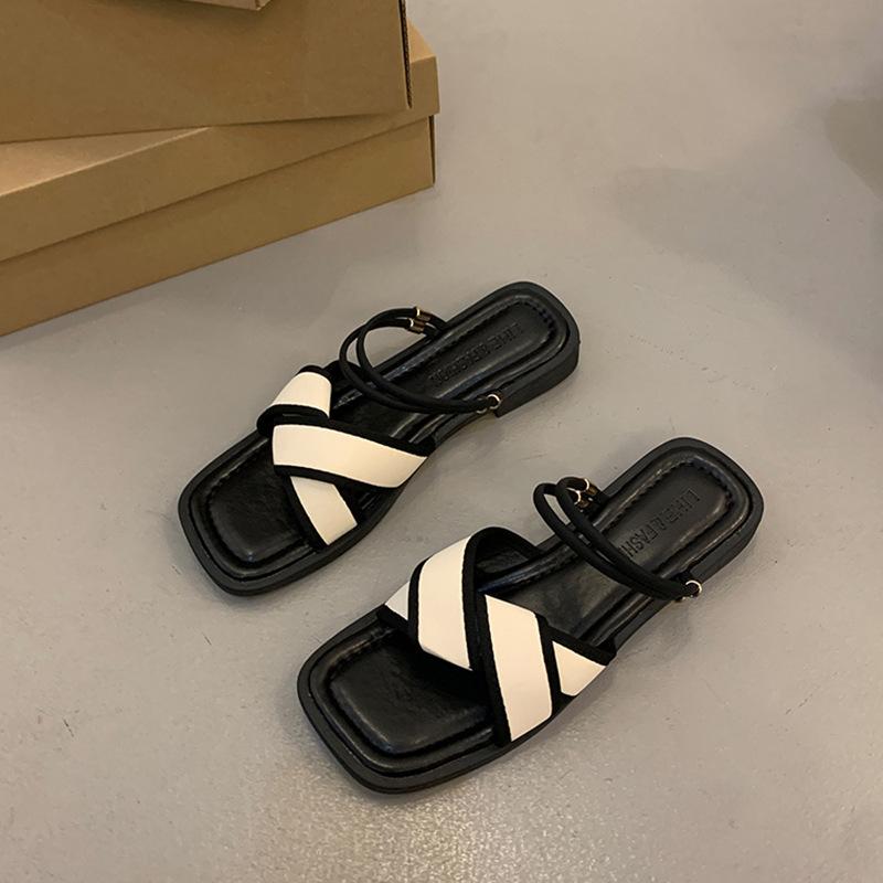 French Fairy Style Flat-bottomed Sandals Female Summer Outer Wear Temperament with Skirt New Popular Versatile Roman Sandals