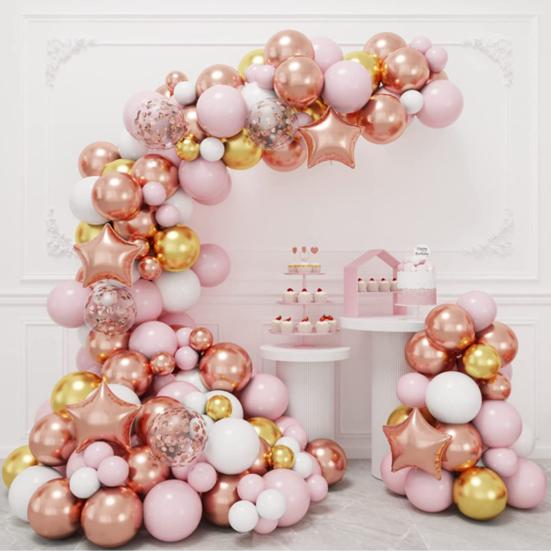 140Pcs Balloons Arch Kit Rose Golden White Pink Cardioid Pentagram Balloon Garland Birthday Wedding Baby Shower Bridal Valentine's Day