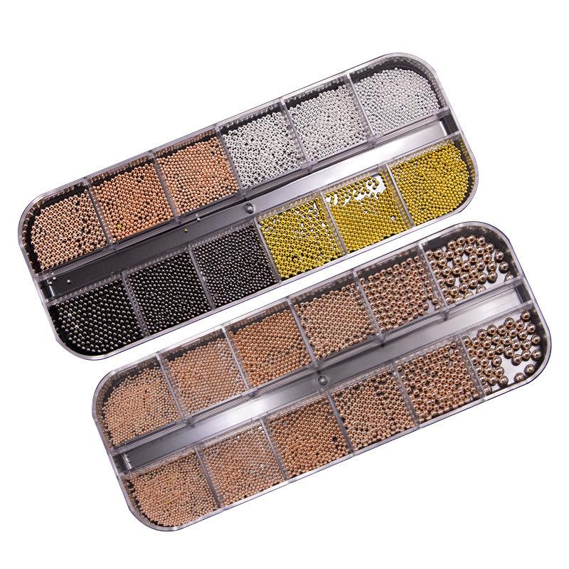 12 Grid Nail Art Jewelry Metal Three-Dimensional Mini Versatile Nail Art Steel Ball Decoration Mixed