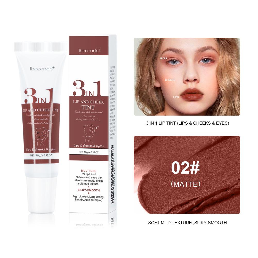 

Ibcccndc Блеск для губ «три в одном», многофункциональные тени для век, румяна, блеск для губ, бархатные матовые блестящие тени для век и помада 02