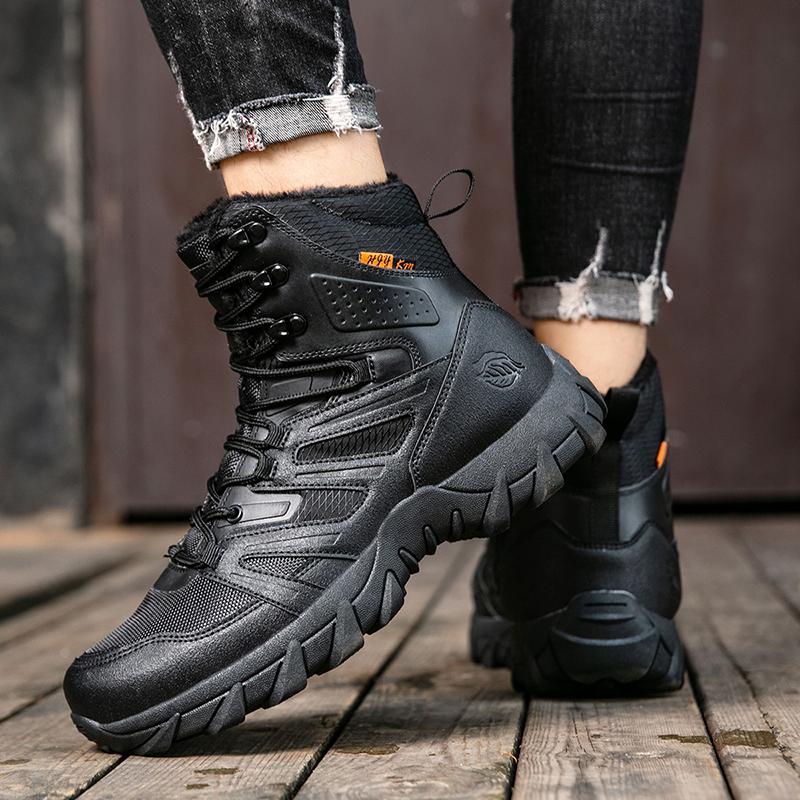 Neue Winter Herren Arbeitsstiefel Dicke Warme Plüsch Schneestiefel Outdoor Rutschfeste Wanderstiefel Hoher Schaft Herren Motorradstiefel Stiefeletten