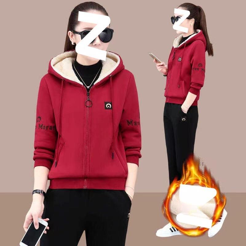 Thick-fabric Padded Long-sleeved Pullover Set - Mid-aged and Elderly Women's Fall and Winter Warm and Fashionable Casual and Sportswear Two-piece Set