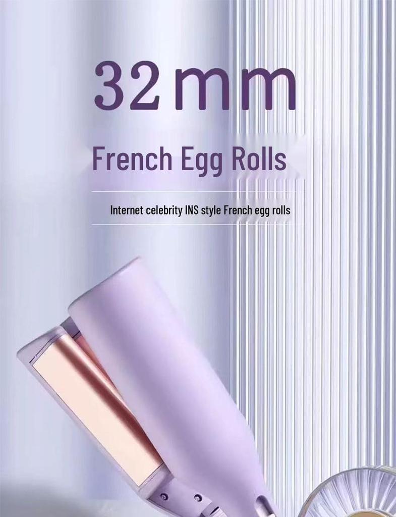 French Water Wave Deep V Curling Iron - 32mm Egg Roll Design, Long-Lasting Style, Hair-Safe