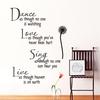 Dance As Though No One Is Watching Love Quote Wall Decals Removable Pvc Wall Stickers Home Decor Bed