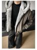 Couple's Winter Jacket with Faux Mink Fur, Golden Eagle Design, Thick Velvet Lining, Large Collar - Unisex Cotton Outerwear