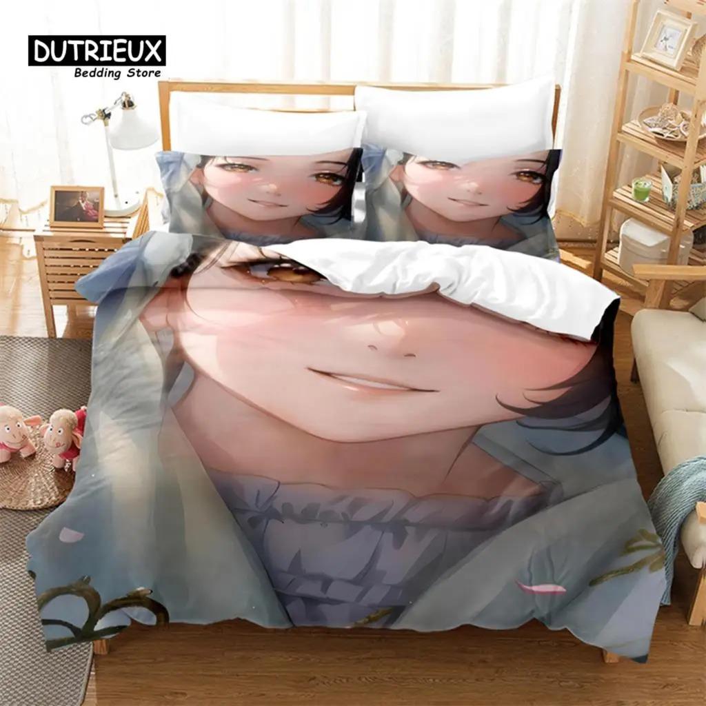 Anime Mädchen Bettbezug Set, Mode Bettwäsche Set, Weicher Bequemer Atmungsaktiver Bettbezug, Für Schlafzimmer Gästezimmer Dekor