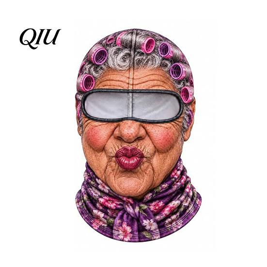 Funny Face Ski Mask Realistic Balaclava Mask, Old Man Woman Print Neck Gaiter, Snowboard Shield Windproof Full Coverage for Winter Sports Snowboarding