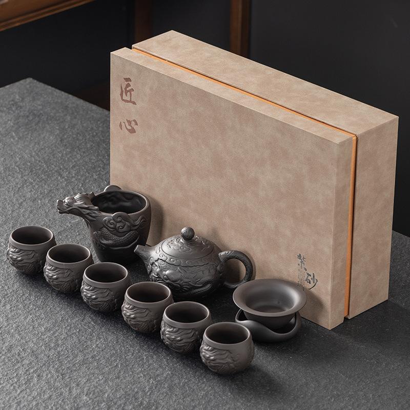 Purple sand tea set gift box set cover bowl teapot whole set home business high-end office tea meeting gift