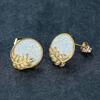 Hot Selling Gold Round Blue Leaf Earrings with Feminine Temperament Simple and Micro Inlaid Zircon