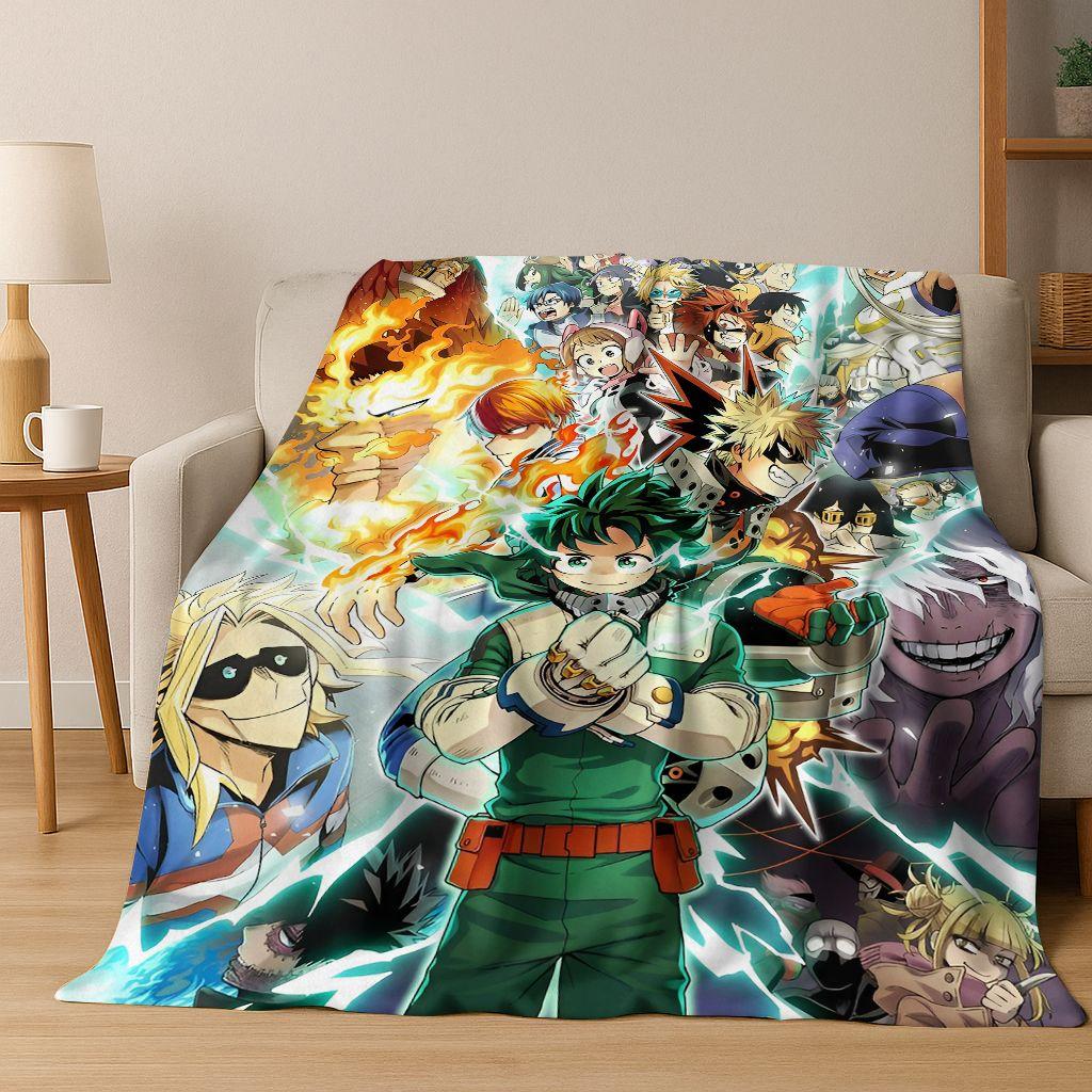 Anime My Hero Academia Deku Katsuki Cartoon Flannel Blanket,Cozy Soft Throw Blanket for Home Bedroom Bed Sofa Picnic Cover Kids