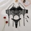 Lingerie Hot e Sexy da Donna Seducente Pizzo a Pois Ciglia Corsetto Set 2 Pezzi Intimo Fiocco Stecche Body Intimo Costumi Erotici