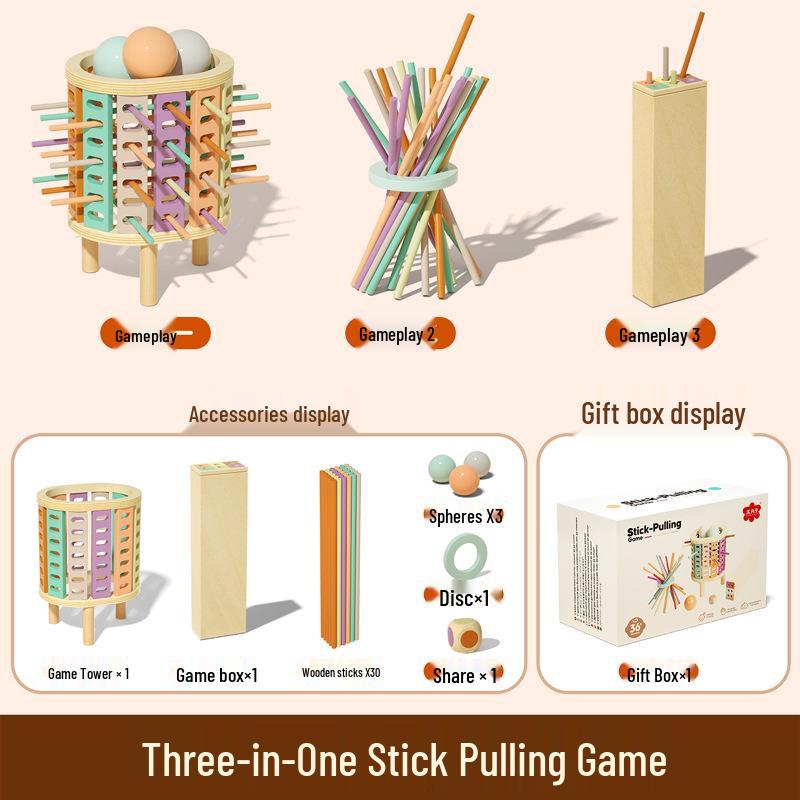 Colorful Wooden Pick-Up Sticks: Interactive Parent-Child Dice & Board Game, Montessori Math Toy