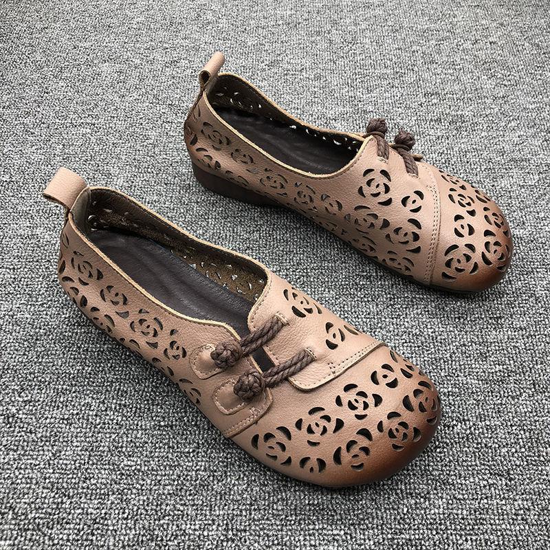 2024 Newly Square Toe Women's Flats Designer Cutout Shoes Ladies Wide Fit Soft Leather Moccasins Female Driving Sneakers