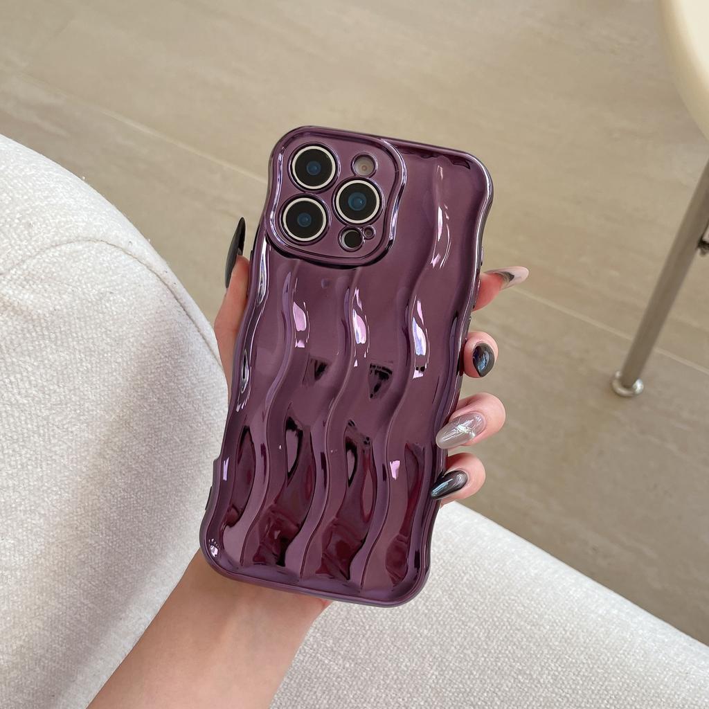 Electroplated 3D Water Ripple Pattern Phone Case for IPhone 17 16 15 14 13 Pro Max Shockproof Soft TPU Back Cover