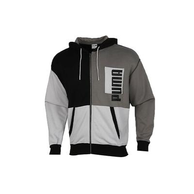 Colorblock Logo Bunda s kapucí na zip Pánské bundy Černá Šedá 530712-01