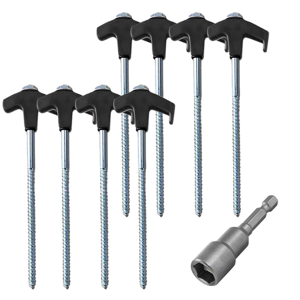 8Pcs Camping Pegs Drill In with Hex Socket Heavy Duty Spiral Screw Heavy Duty Tent Stakes Pegs Screw In Camping Tent Pegs