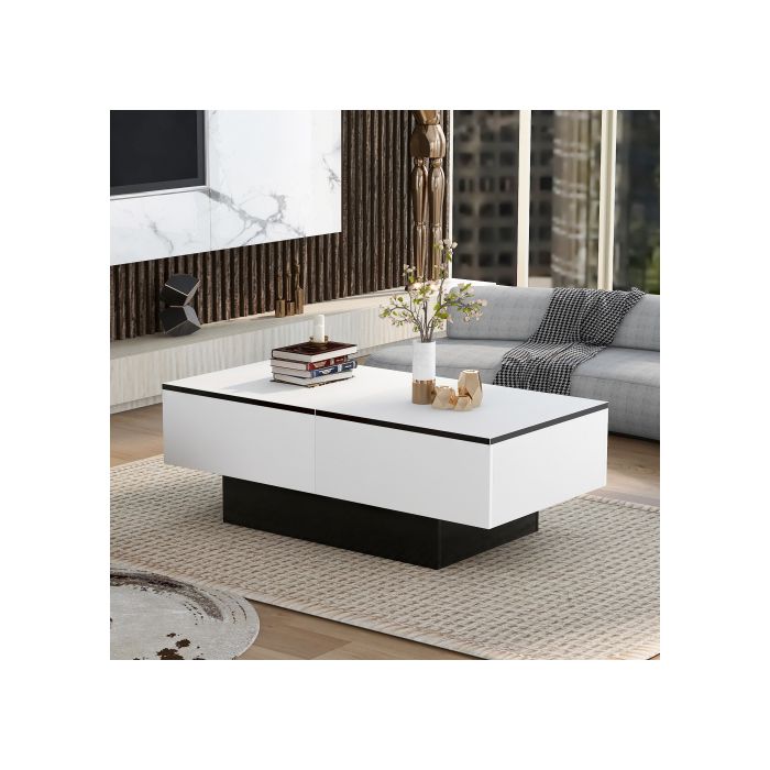 Table Basse - MUVOE - Universelle - Haute Brillance - Plateau Extensible - Espace De Rangement
