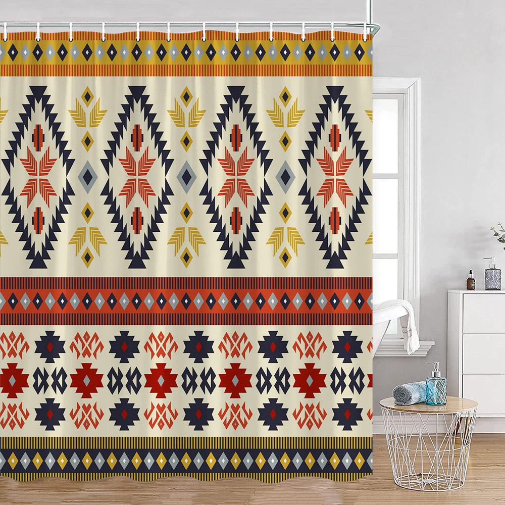 Vintage Bohemian Shower Curtain Boho Pattern Geometric Indian Mandala Style Bathroom Curtains Polyester Fabric Bath Decor