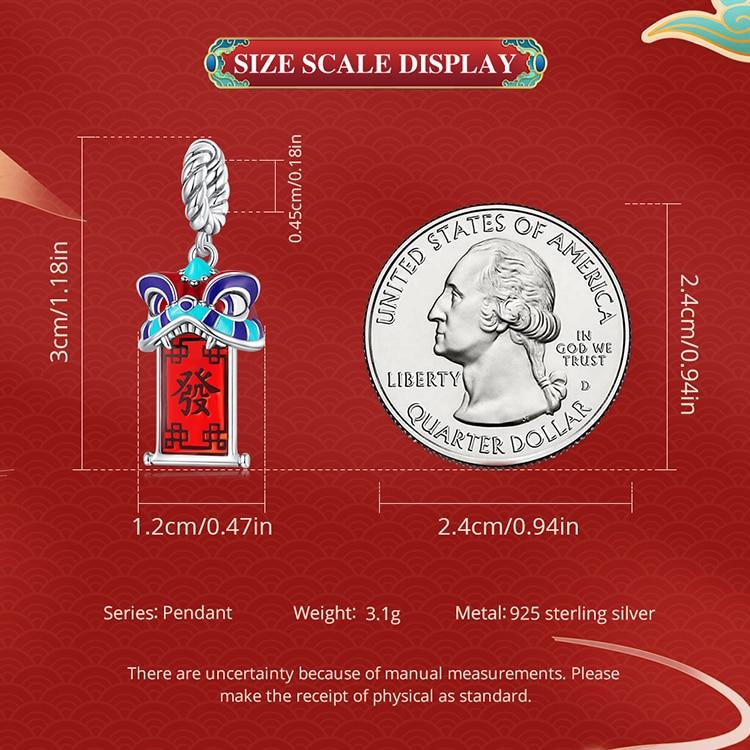 BAMOER 925 Sterling Silver Chinese New Year Series Red Enamel Lion Dancing Hanging Bead for Women Bracelet and Necklace