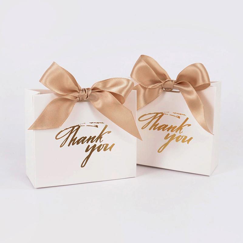 5/10pcs Thank You Candy Box With Ribbon Wedding Favors Chocolate Gift Box for Guests Christmas Baby Shower Birthday Party Decor