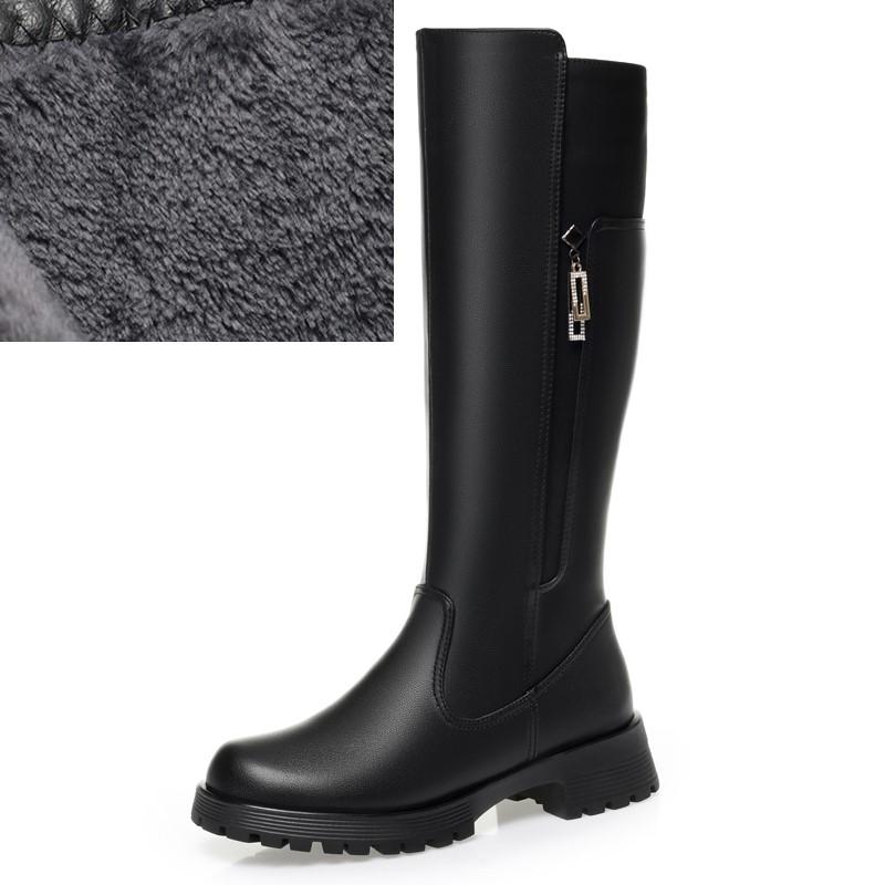Fashion Women's High Boots Winter 2025 New Genuine Leather With Wool Warm Large Size Non-Slip Women's Snow Boots