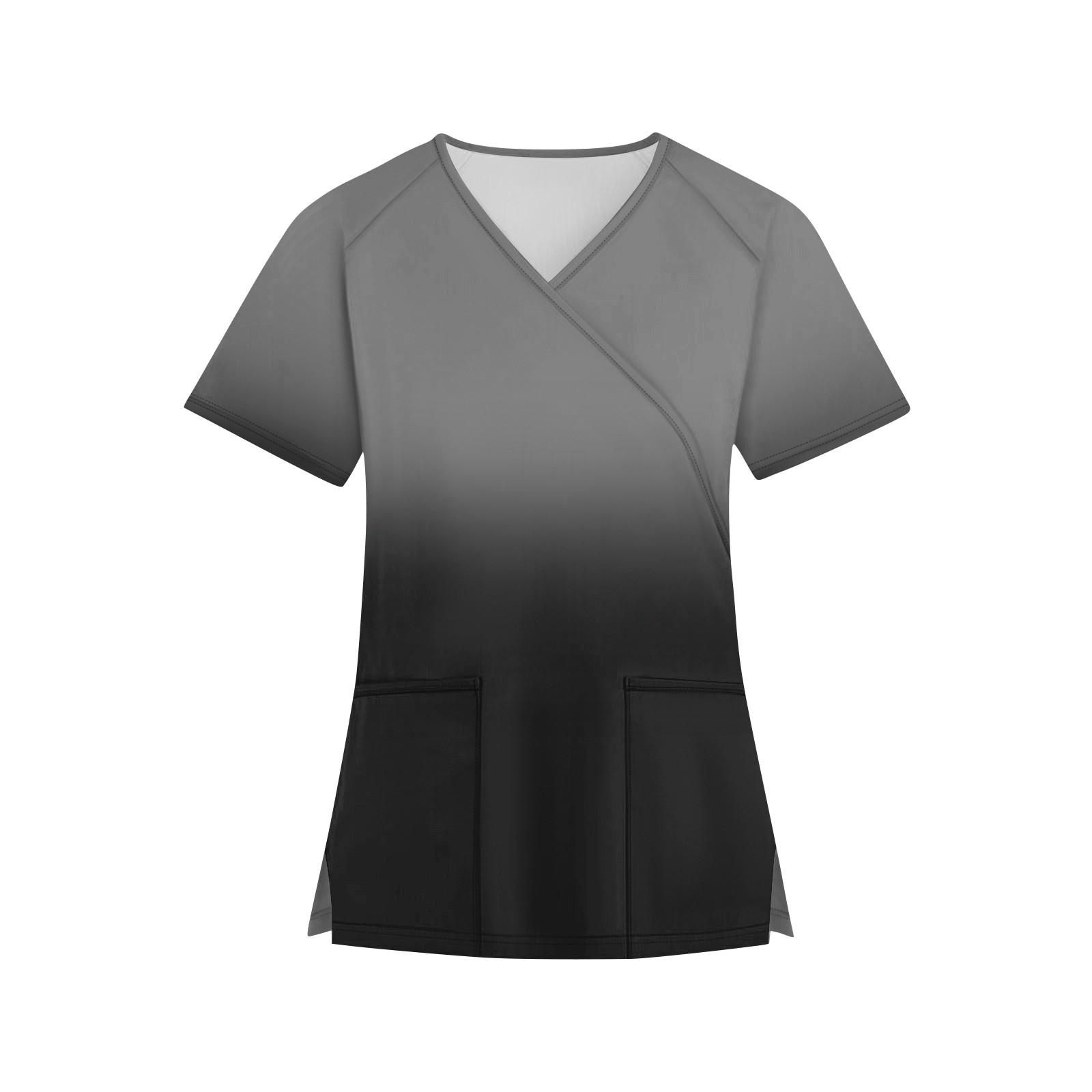 

Женская мода с V-образным вырезом и принтом, короткий рукав, рабочая одежда с карманами XXXXXL