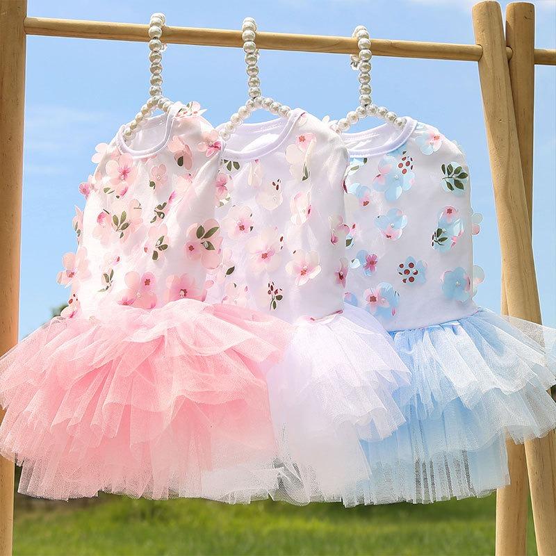 Pet DogsCats Peach Blossom Skirts Clothes Teddy Bichon Frises Pet Supplies Dog Clothing