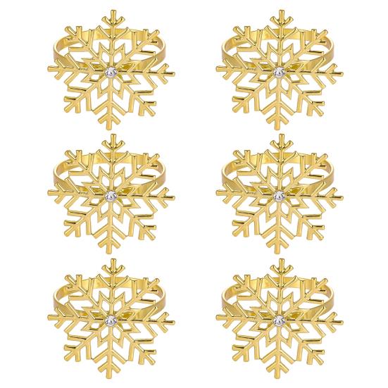1/2/6Pcs Golden Metal Napkin Ring Faux Pearl Decor Snowflake Design Winter-themed Napkin Holders Weddings Parties Table Decor