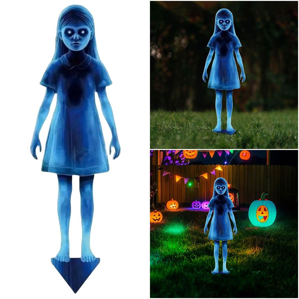 2PCs Horror Twin Girls Garden Stake Waterproof Twins Ghost Yard Signs Outdoor Halloween Decorations for Lawn Patio Haunted House