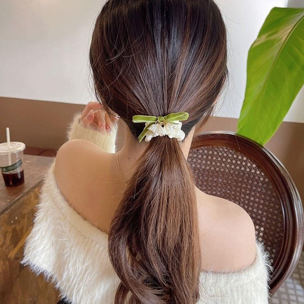 Convallaria Majalis Elastic Rubber Band Women Bow Hair Loop Korean Hair Accessory Flower Head Rope