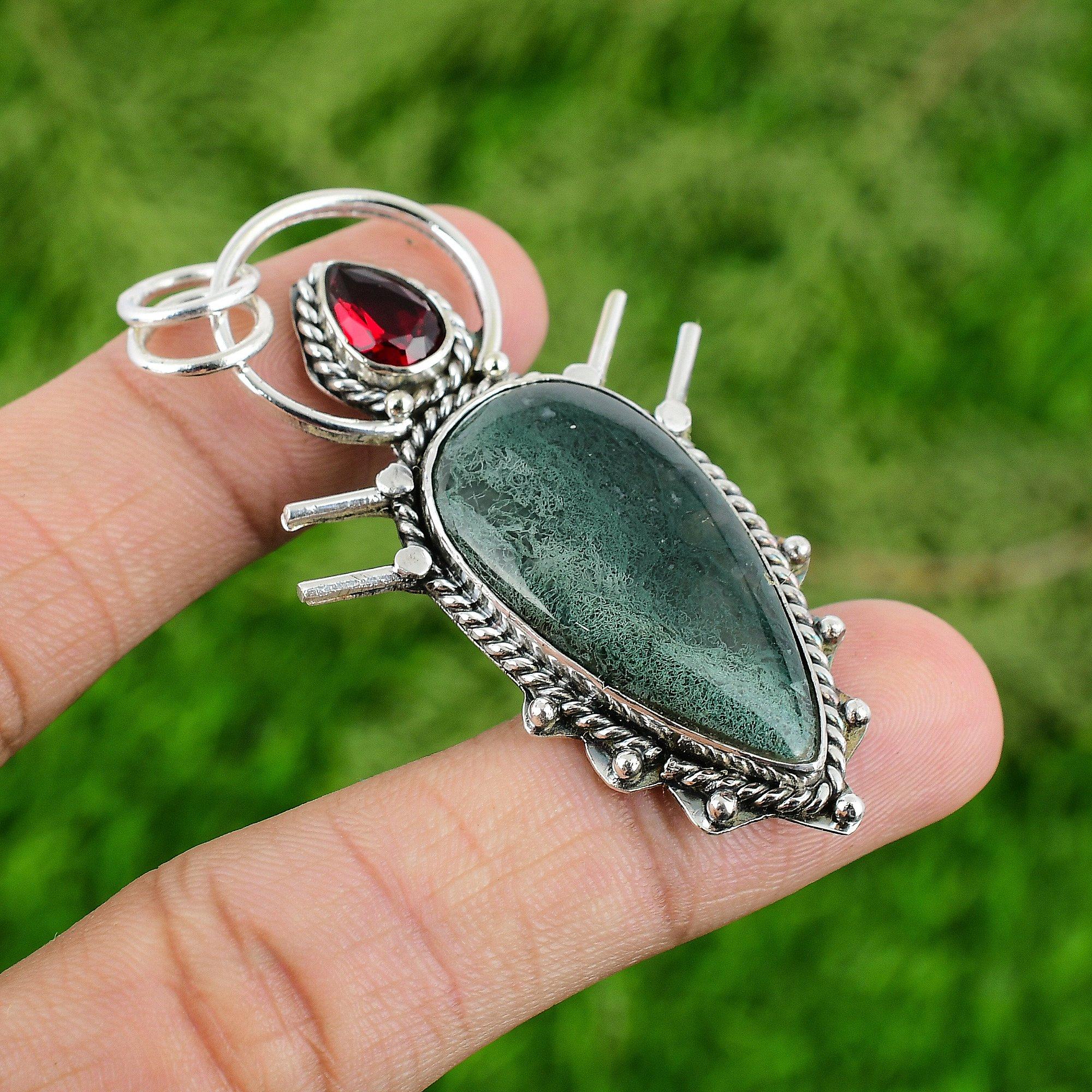 

Солнечный Моховой Агат Камень Мозамбикский Гранат Помолвочный Жена Подвеска Стерлинговое Серебро