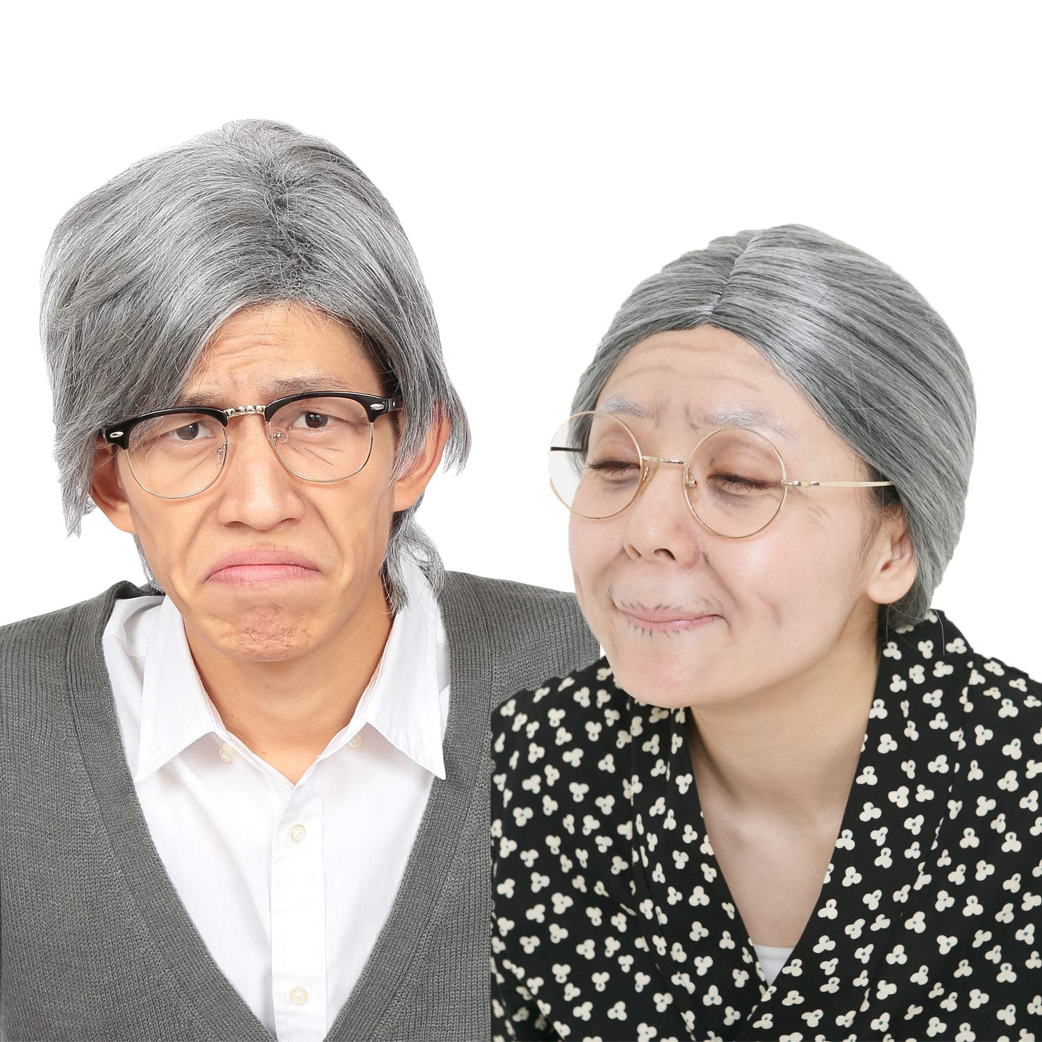 

Clearstone Halloween Cosplay Grandpa and Grandma Wig Set, Unisex, Silver