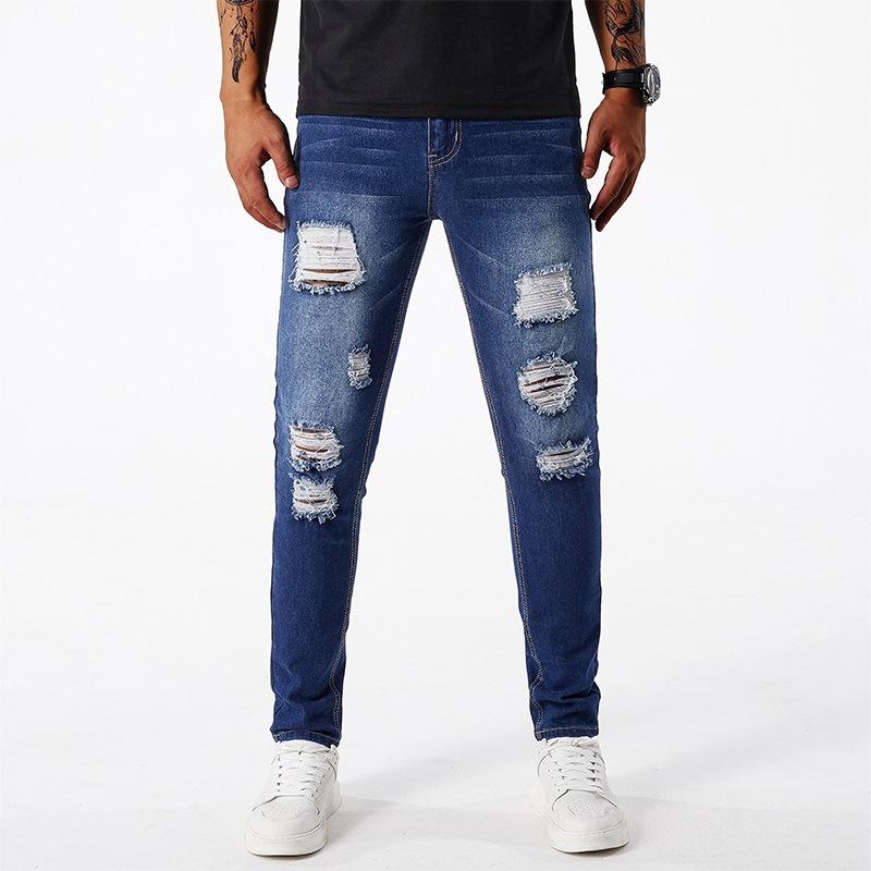 

Рваные джинсы мужские узкие брюки летние тонкие повседневные эластичные корейского стиля брюки мужские 36