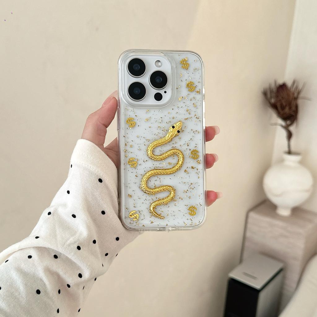 Applicable To Apple 16ProMax Golden Snake Phone Case, Apple 15 Glitter Anti-drop Protective Case 14