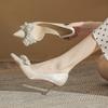 8330-1 High heels women's thin heels 2025 new wedding shoes pointed side empty rhinestone pearl bow single shoes
