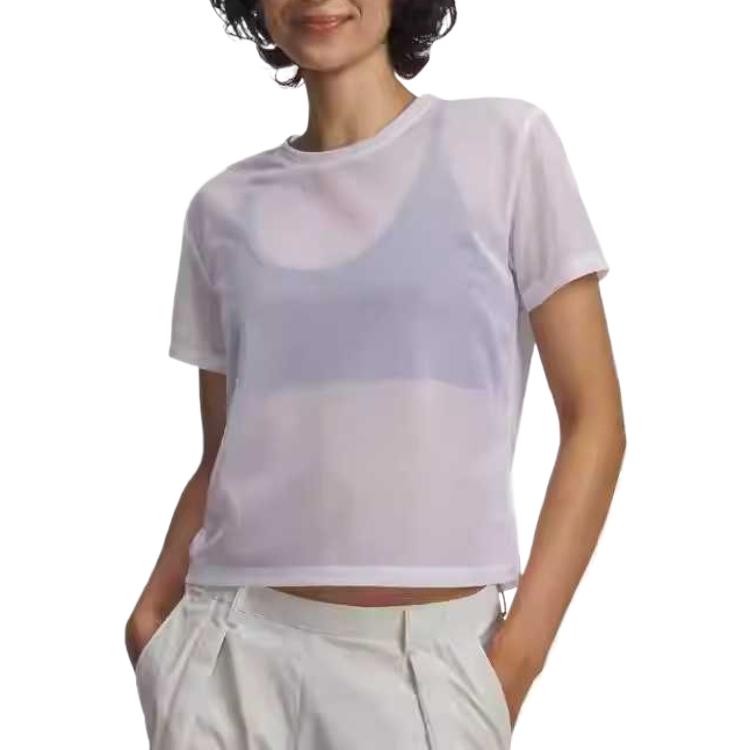 Under Armour Mesh Breathable Solid Color Pullover Drop Shoulder T-Shirt Women tops 6009681-100 S